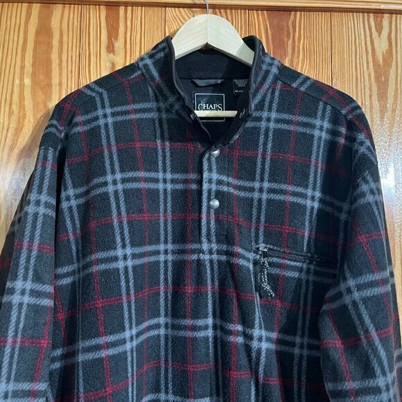 Vintage CHAPS Plaid Fleece 1/4 Snap Drawstring Bottom Pullover Shacket Pockets - Picture 2 of 13